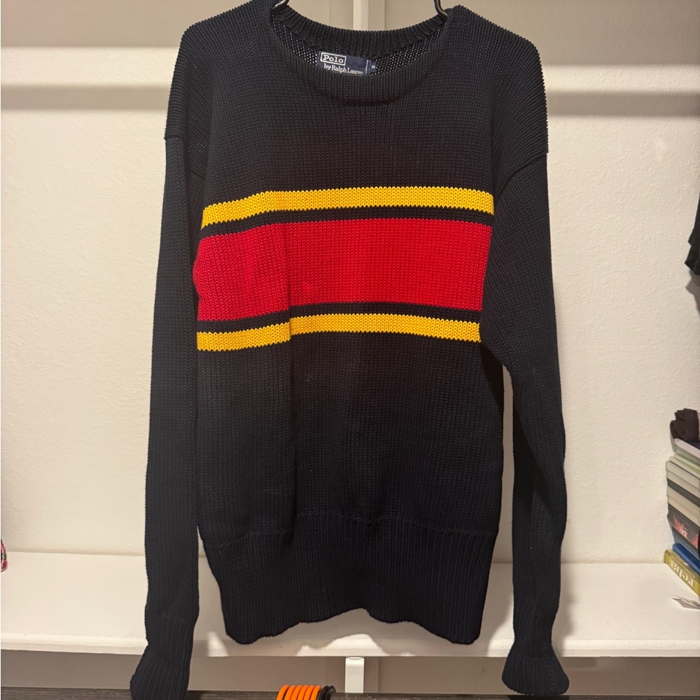 Vintage Ralph Lauren Black Sweater with Vibrant Stripes